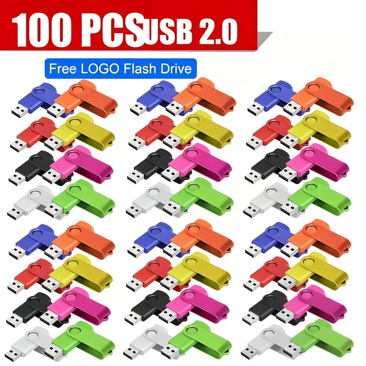 100-Pack USB 2.0 Flash Drives | Free Custom Laser Logo USB Flash Drives PRIMED