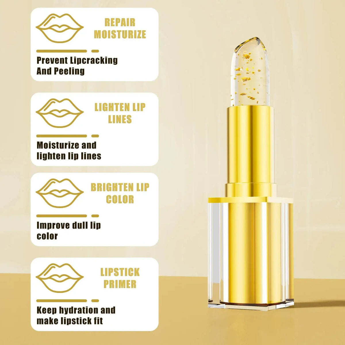 Hello Kiss Gold Foil Color-Change Plumping Lip Balm | Vegan Color Change Lip Balm PRIMED
