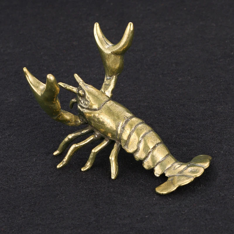 Solid Brass Crayfish Figurine | Vintage Lobster Desk Ornament