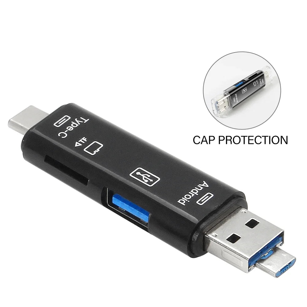 5-in-1 USB-C Micro USB SD & TF Memory Card Reader Adapter Memory Card Reader PRIMED B