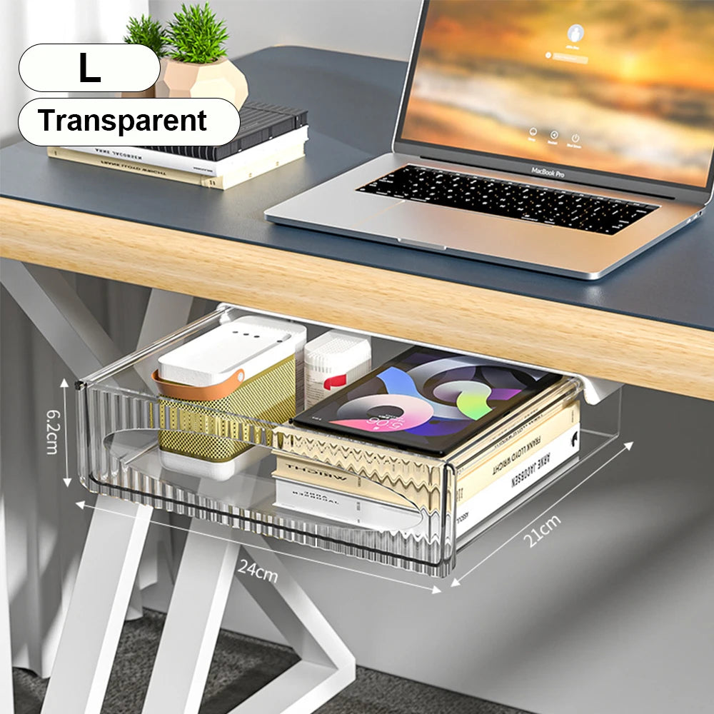 Self-Adhesive Under Desk Sliding Drawer Organizer | 2 Sizes Desk Drawer Organizer PRIMED White-L