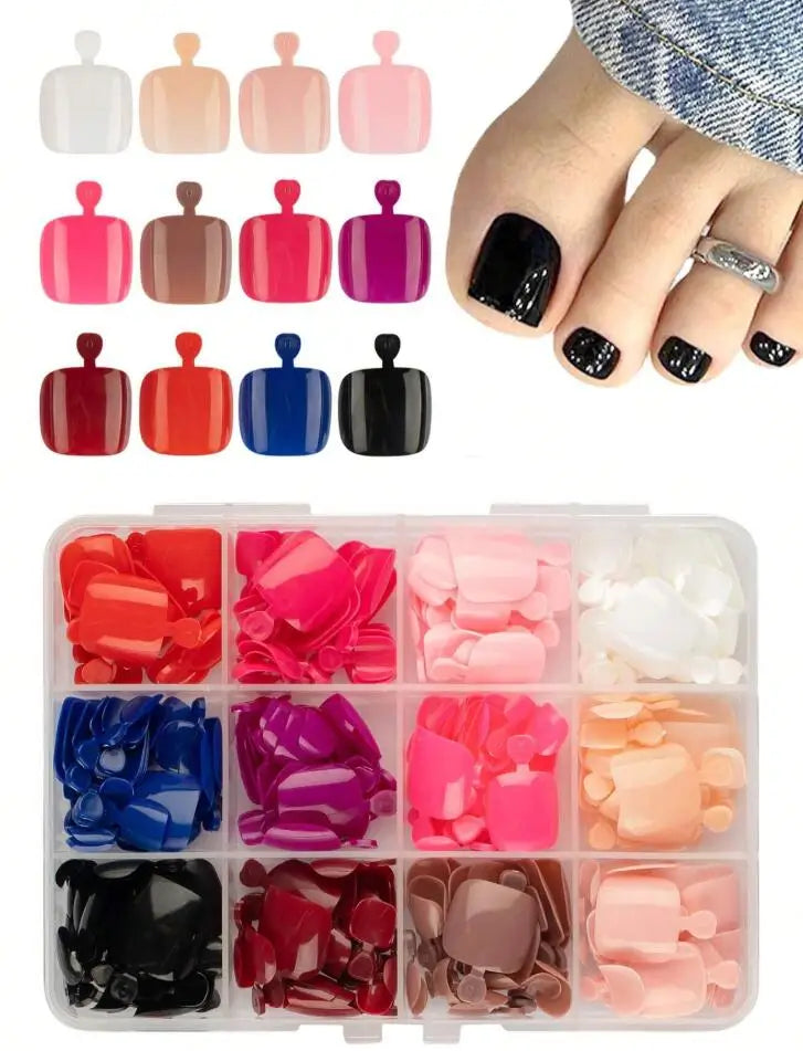 288Pcs Colorful Short Square Press-On False Toenails | MAFANAILS