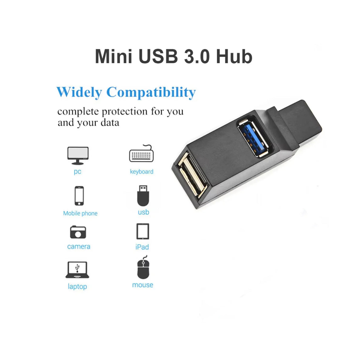 USB 3.0 Hub – 1 to 3 Port Mini Splitter Adapter for PC & Laptop