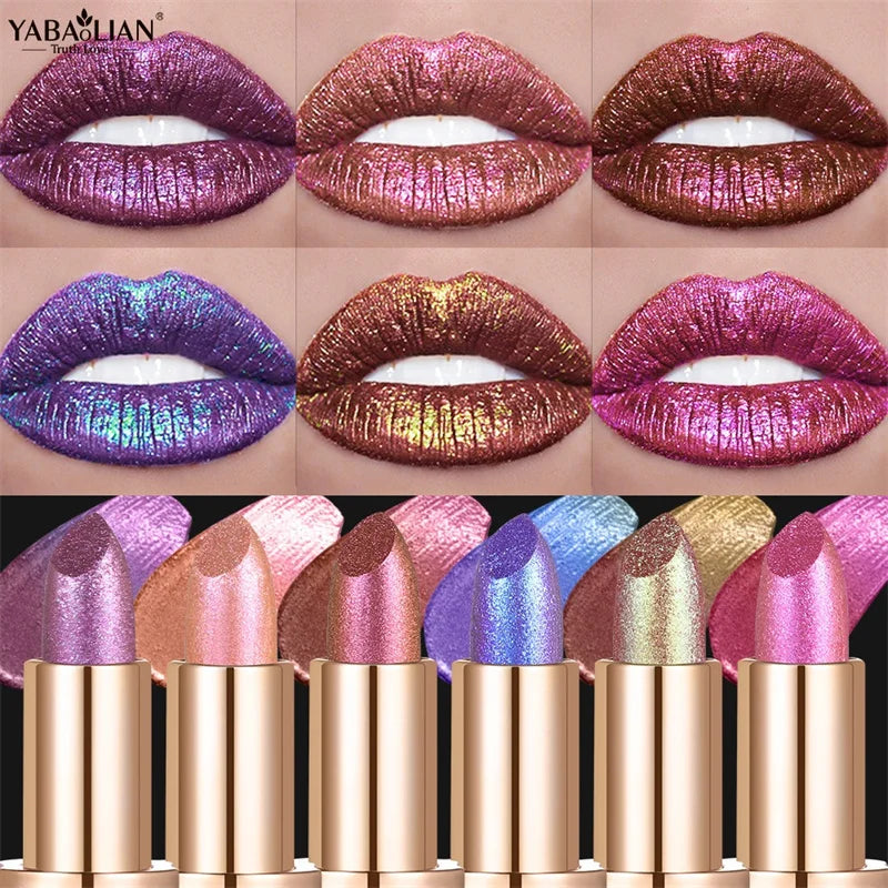 Metallic Chameleon Pearl Lipstick – Waterproof Glitter Lip Gloss Metallic Pearl Lipstick PRIMED