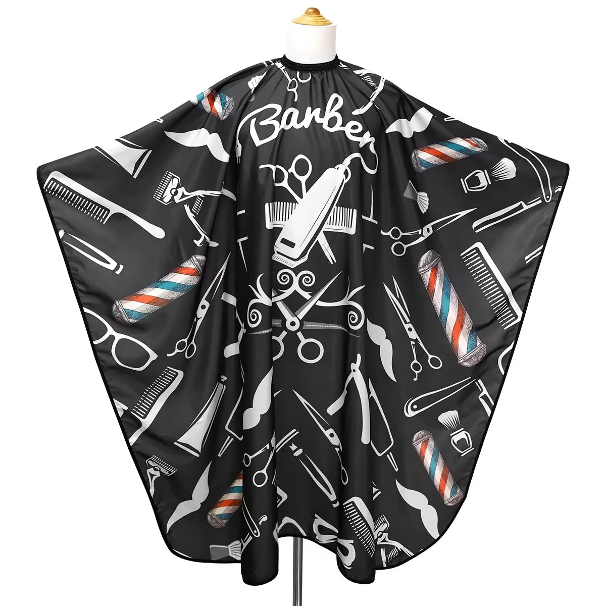 Waterproof Anti-Static Barber Cape – Black Salon Haircut Gown