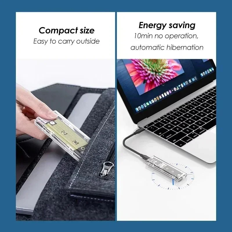 M.2 NVMe & NGFF SATA SSD Enclosure USB-C 10Gbps Transparent SSD Enclosure PRIMED
