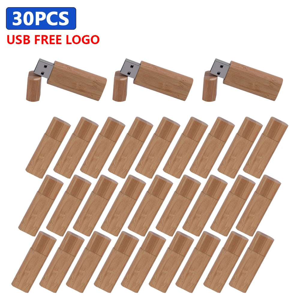 Wooden USB Flash Drive Custom Logo Bulk 4GB–64GB | 10/30/50 Pack