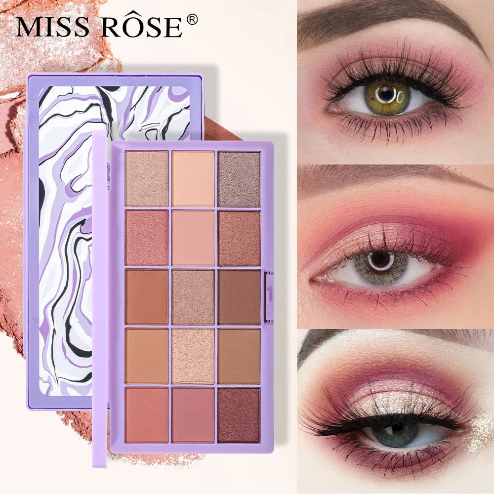 MISS ROSE 15-Color Nude Eyeshadow Palette – Matte & Shimmer Eyeshadow Palette PRIMED