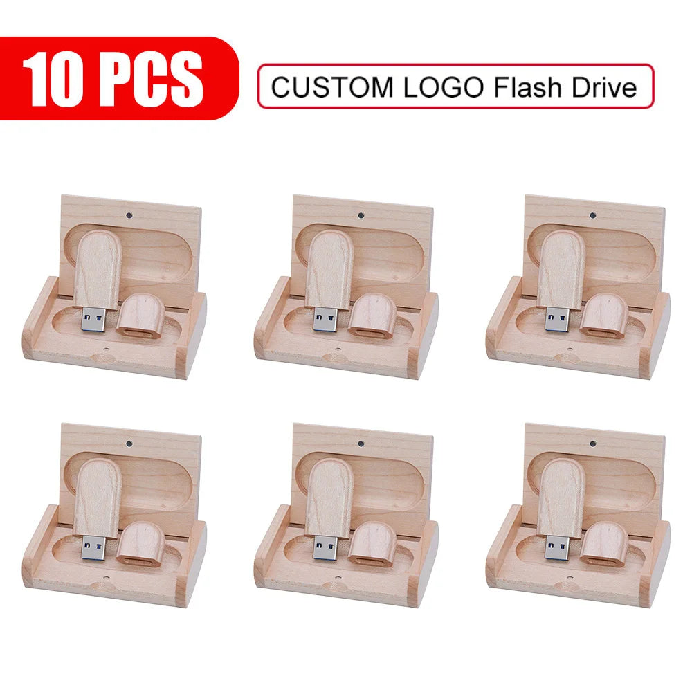 Wooden USB Flash Drive Custom Logo Bulk 4GB–64GB | 10/20/50 Pack