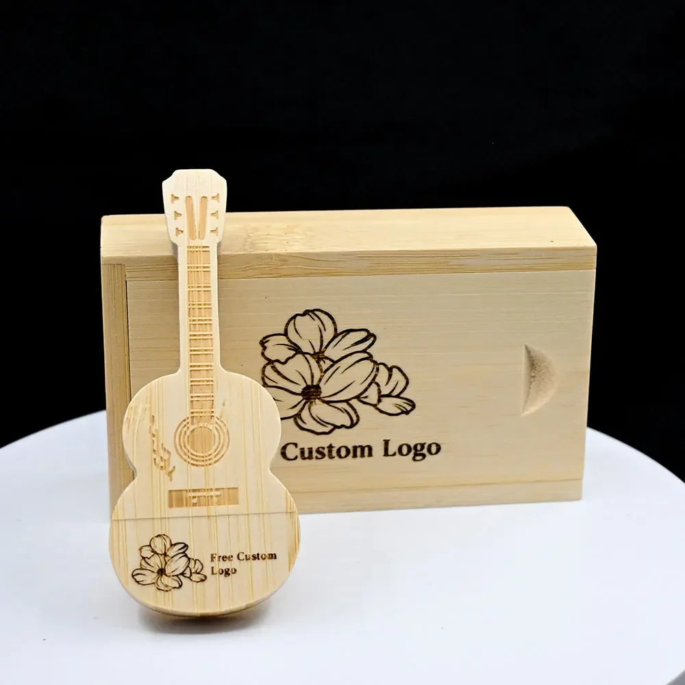Wooden Guitar USB Flash Drive Bulk | Custom Logo 16–128GB USB Flash Drive PRIMED