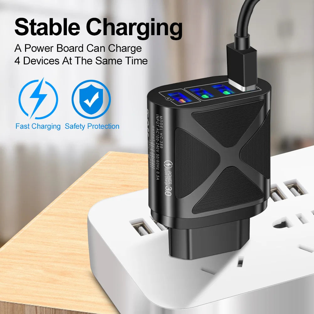 Quick Charge 3.0 4-Port USB Wall Charger | EU US UK Plug USB Wall Charger PRIMED
