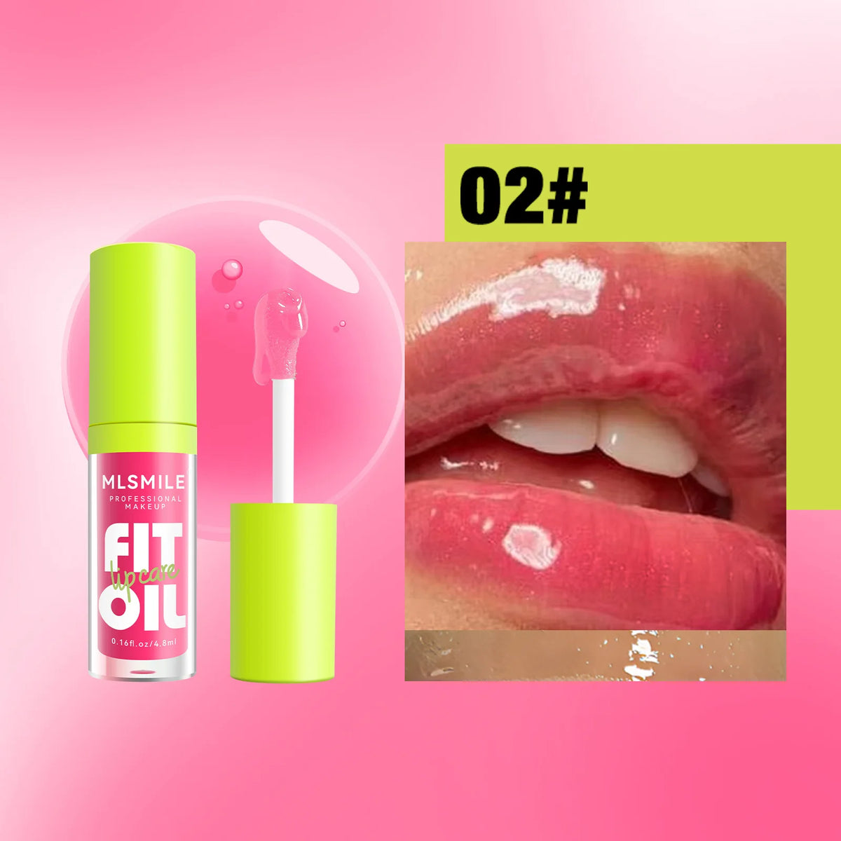 MLSMILE Hydrating Lip Oil Gloss – Plumping Mirror Pearlescent Lip Oil Gloss PRIMED 02