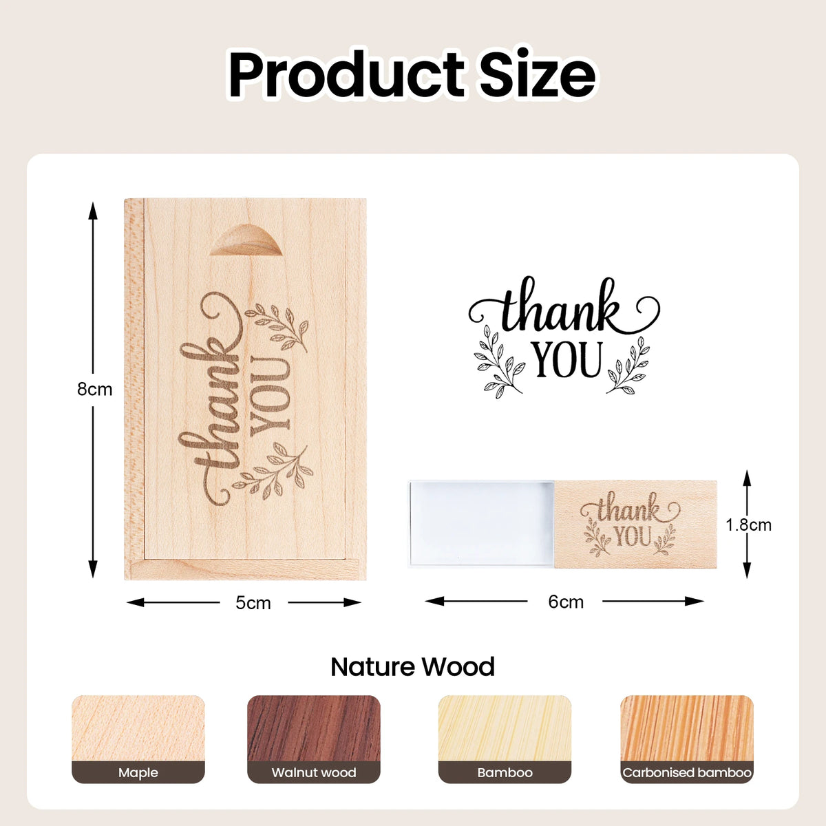 Wooden USB Flash Drive 8–128GB | Free Laser Engraving Logo