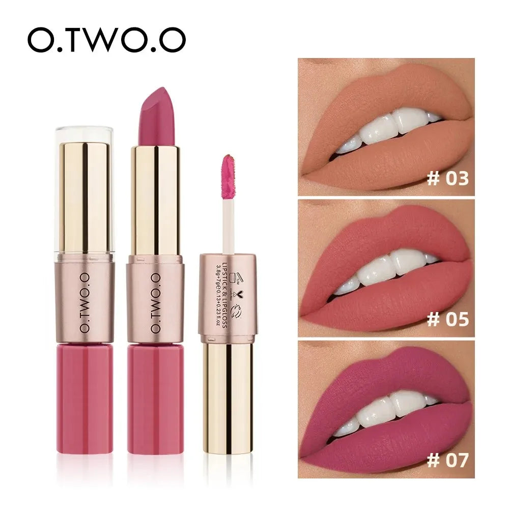 O.TWO.O 2-in-1 Matte Lipstick & Lip Gloss – 12 Colors Matte Lip Gloss PRIMED
