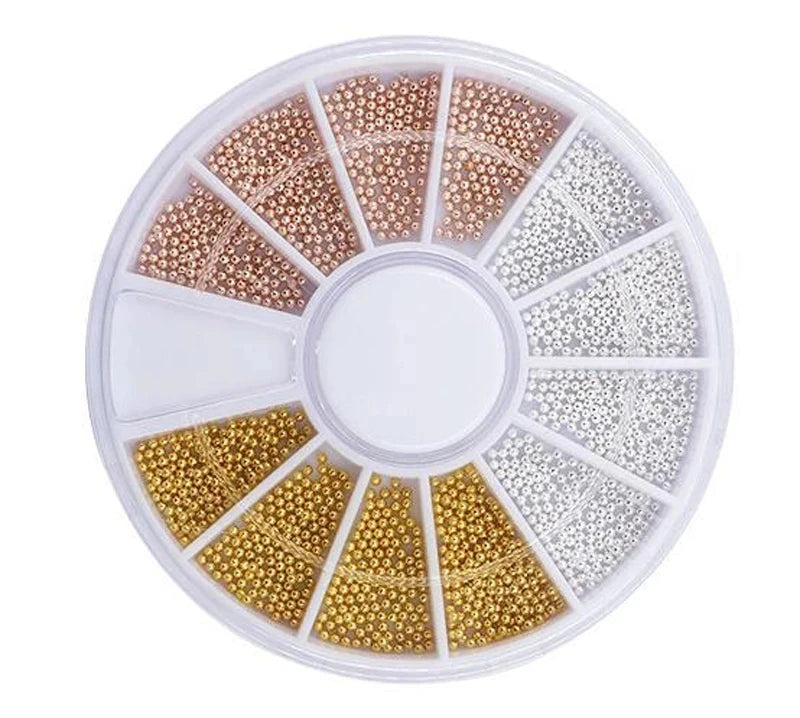 Nail Art Metal Round Beads 0.8–3.0mm Gold Silver | 12-Grid Box Nail Art Beads PRIMED ZP059