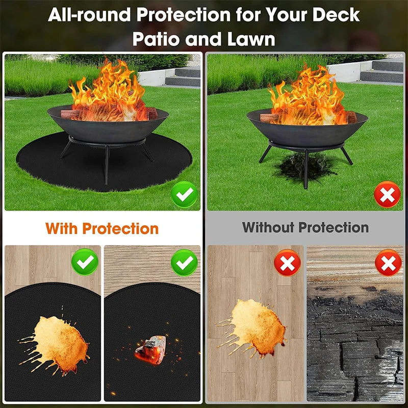 LMETJMA Round Fire Pit Mat – Fireproof BBQ Grill Pad for Deck Fire Pit Mat PRIMED