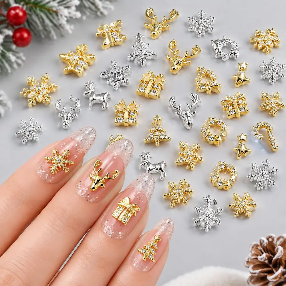 50Pcs Christmas Nail Art Charms – Snowflake Reindeer Bow Glove Nail Art Charms PRIMED