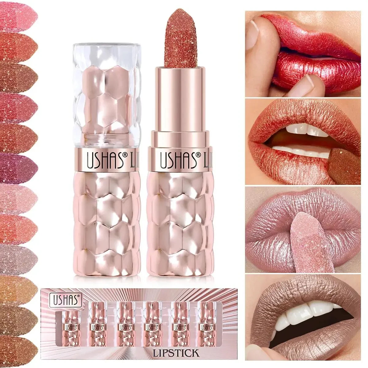 USHAS Metallic Shine Liquid Lipstick Set – 6pc Waterproof