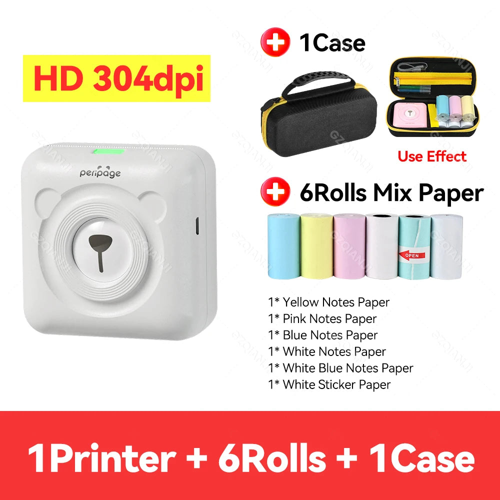 PeriPage A6 Portable Bluetooth Thermal Printer + Carry Bag Portable Thermal Printer PRIMED WH 1Case 6Group