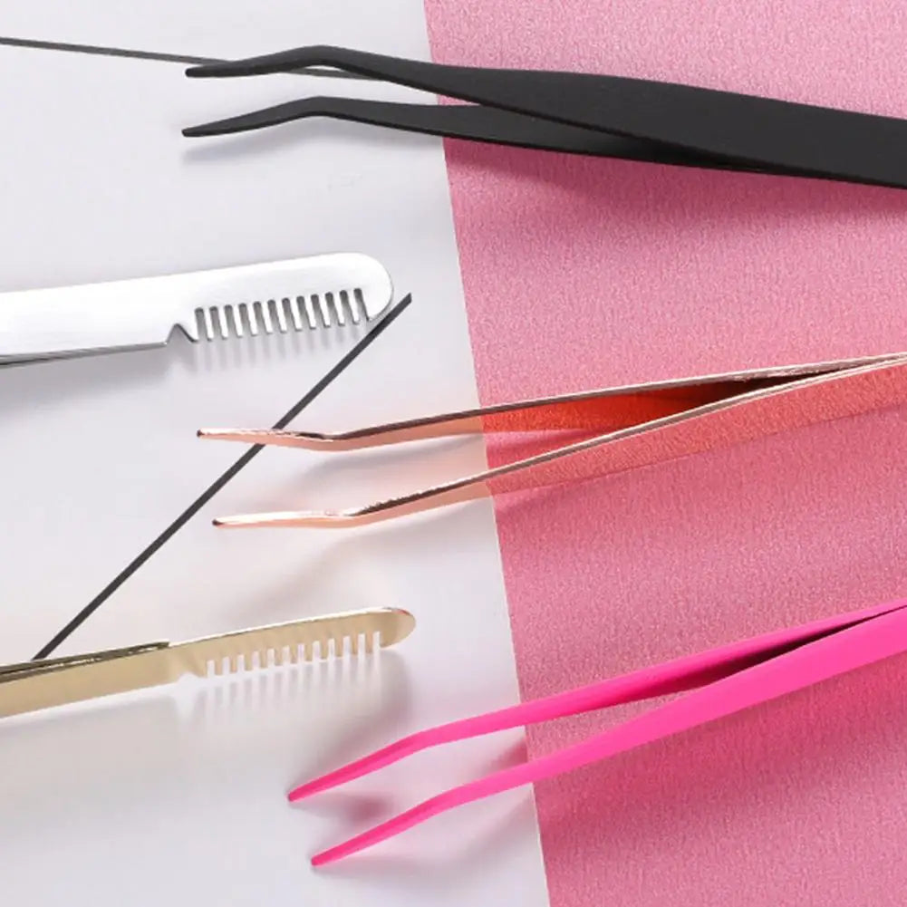 Stainless Steel Eyelash Extension Tweezers Curved & Straight