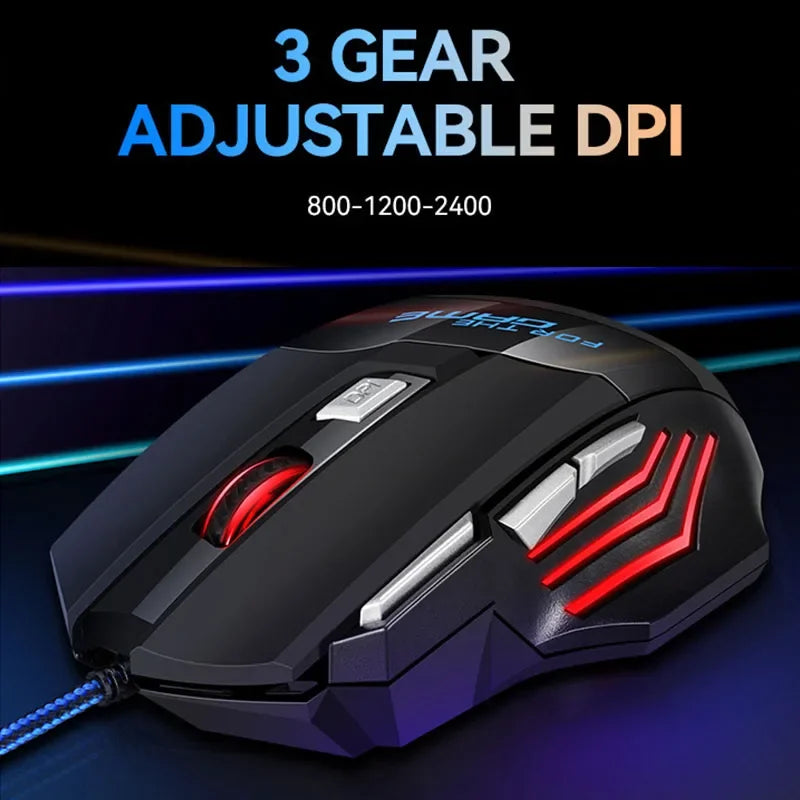 USB Wired Gaming Mouse 7 Button RGB Backlit 2400 DPI Ergonomic