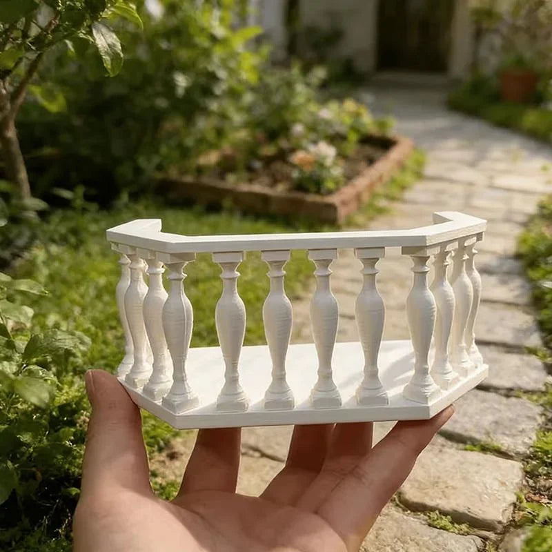 Miniature Dollhouse Balcony with Railing – European Style DIY Dollhouse Accessory PRIMED