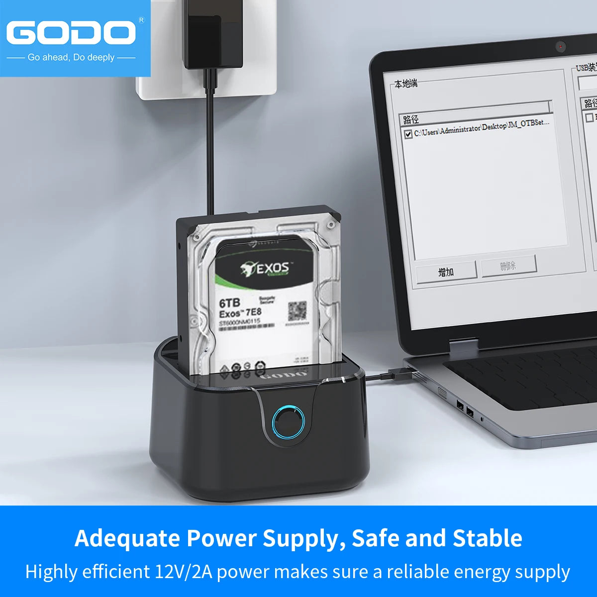 GODO Single Bay USB 3.0 HDD Dock – 2.5/3.5" SATA, 20TB HDD Docking Station PRIMED