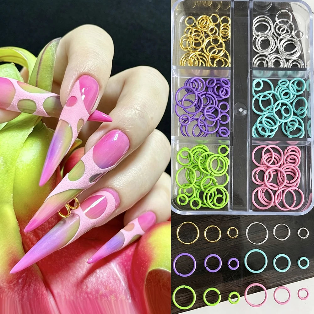 Punk Metal Ring Rivets Nail Charms 6-Grid Box | DIY Nail Art Nail Art Charms PRIMED
