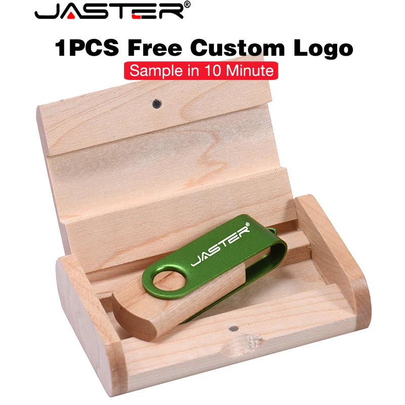 JASTER Wooden Rotating USB Flash Drive 4–64GB Custom Logo USB Flash Drive PRIMED