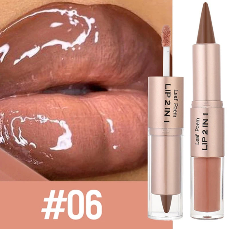 2-in-1 Waterproof Lip Liner & Lip Gloss Pen – 8 Shades Lip Liner Pen PRIMED
