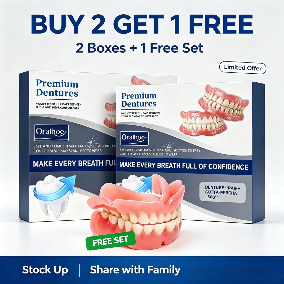 Soft Silicone Snap-On Dentures Full Set – Upper & Lower