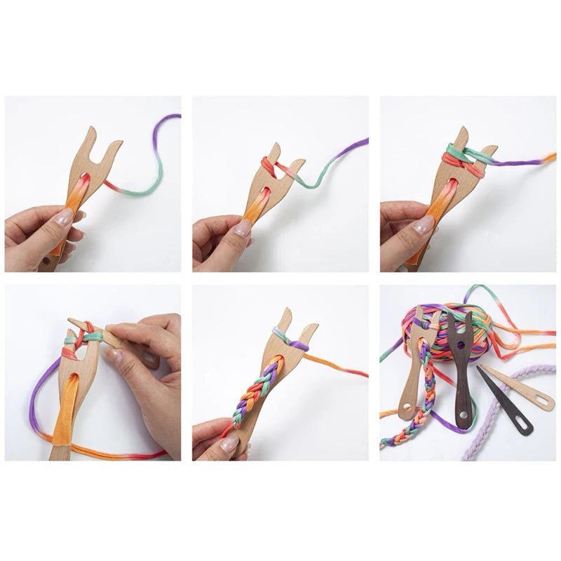 Wooden Knitting Fork & Large Eye Needle Set | DIY Craft Kit