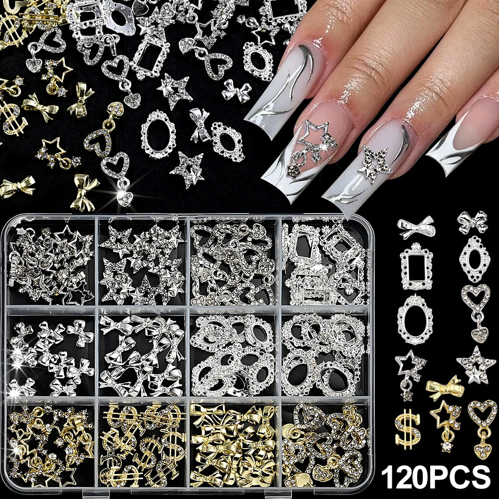 120Pcs 3D Nail Charms – Bows, Butterflies & Star Frames Nail Art Charms PRIMED A2