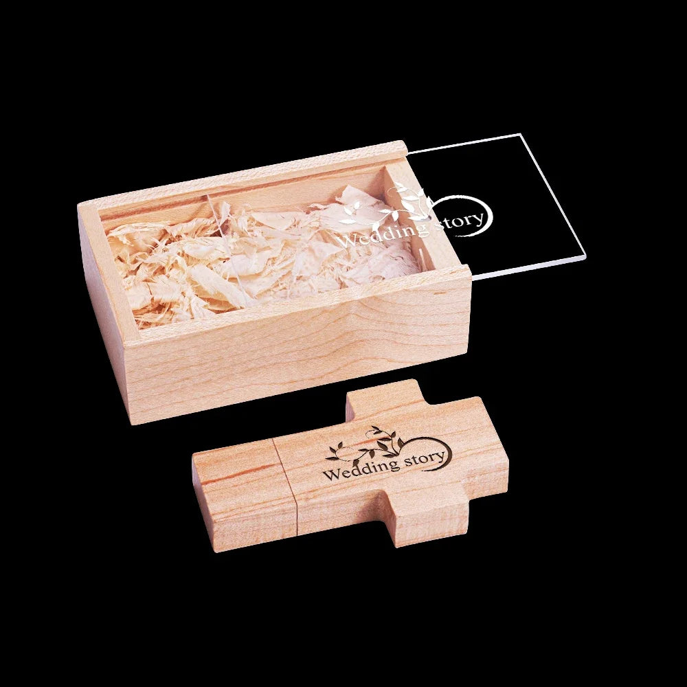 Wooden Cross USB Flash Drive 64GB – Free Custom Logo Gift USB Flash Drive PRIMED