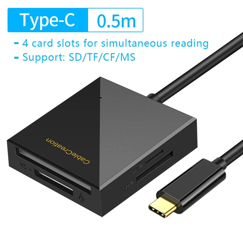 UTHAI 4-in-1 USB 3.0 Card Reader – CF MS SD TF Type-C USB Card Reader PRIMED Type-C-Black