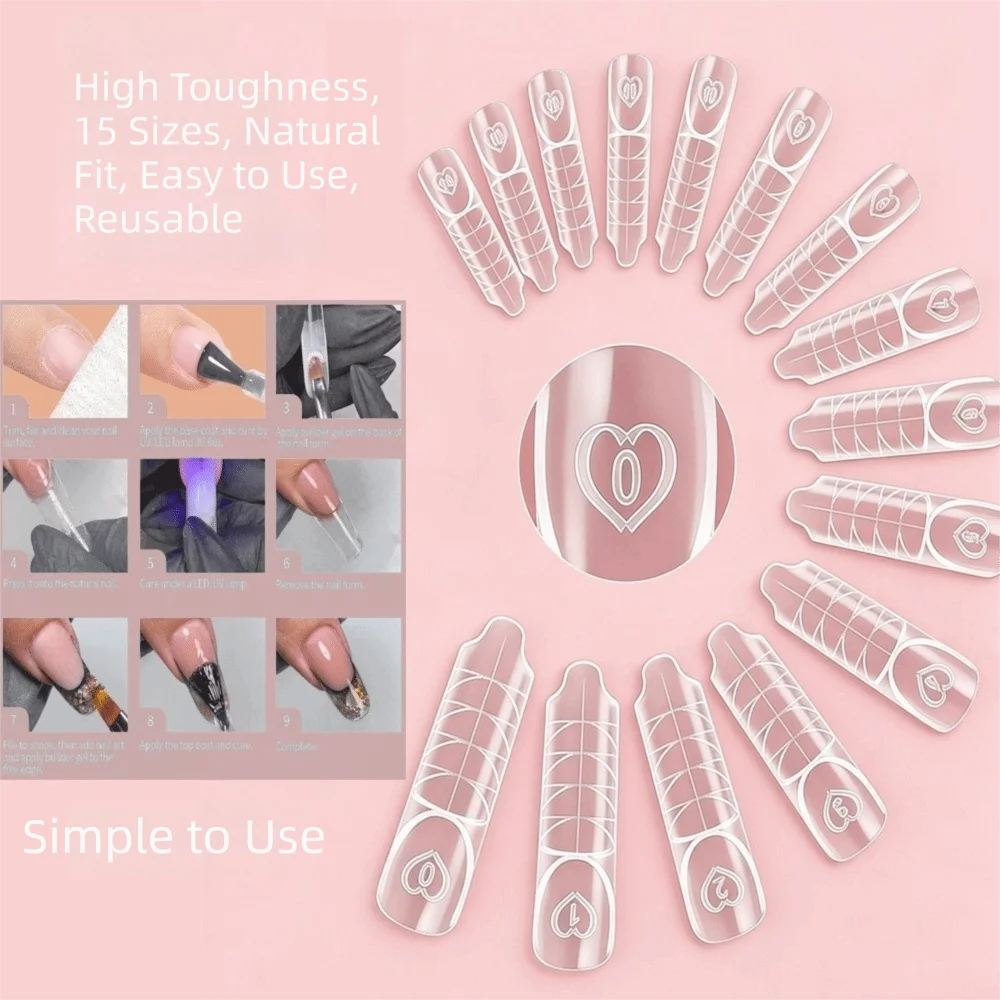 Reusable Clear Nail Extension Forms 75/150Pcs – 15 Sizes