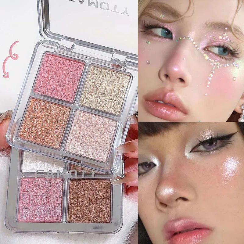3D Embossed 4-Color Highlighter Palette | Shimmer Glow Powder Highlighter Palette PRIMED