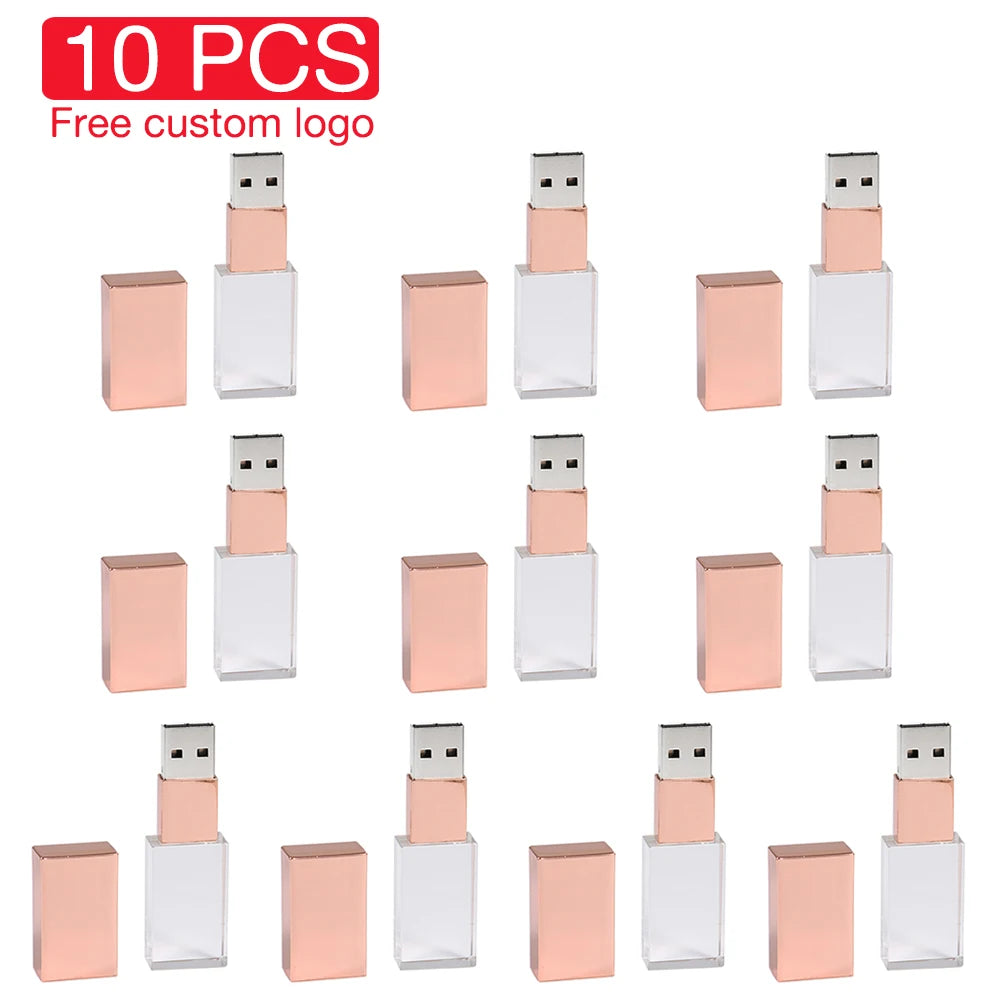 10-Pack Crystal USB Flash Drives | Custom Logo Wedding Gift Crystal USB Flash Drive PRIMED 128 GB Rose gold no box CN