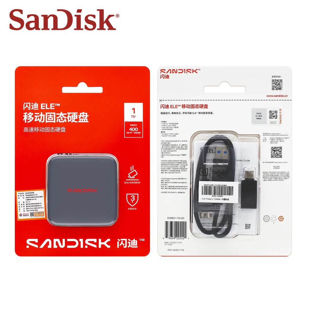 SanDisk E11 Portable SSD 1TB 2TB USB 3.0 + Type-C Adapter Portable External SSD PRIMED