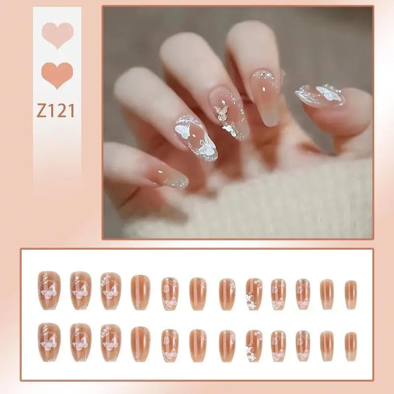 French Press On Nails Set – 24 Short Acrylic Tips with Glue