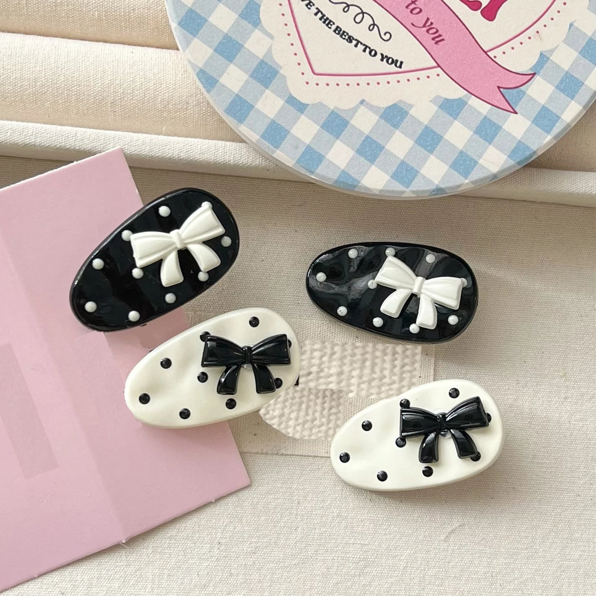 Polka Dot Bow Hair Clip – Black & White | Girls & Women