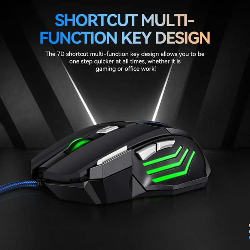 USB Wired Gaming Mouse 7 Button RGB Backlit 2400 DPI Ergonomic