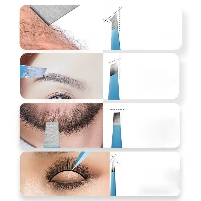 Stainless Steel Slanted Eyebrow Tweezers – Colorful Set