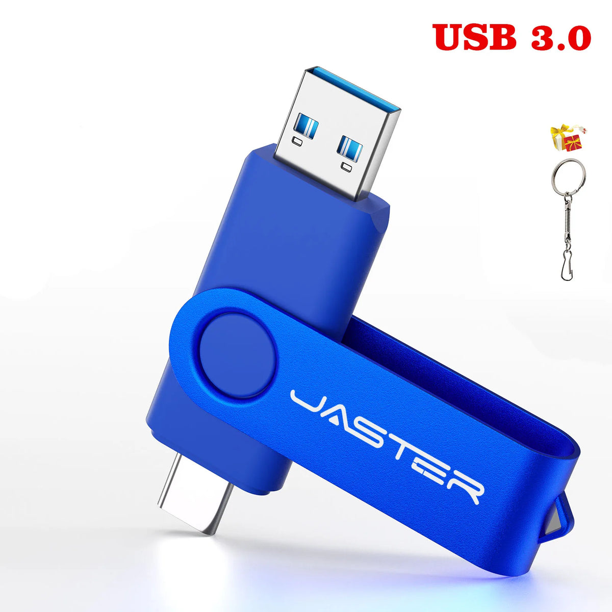 JASTER 2-in-1 Type-C USB 3.0 Flash Drive 16GB–128GB USB Flash Drive PRIMED Blue 64 GB