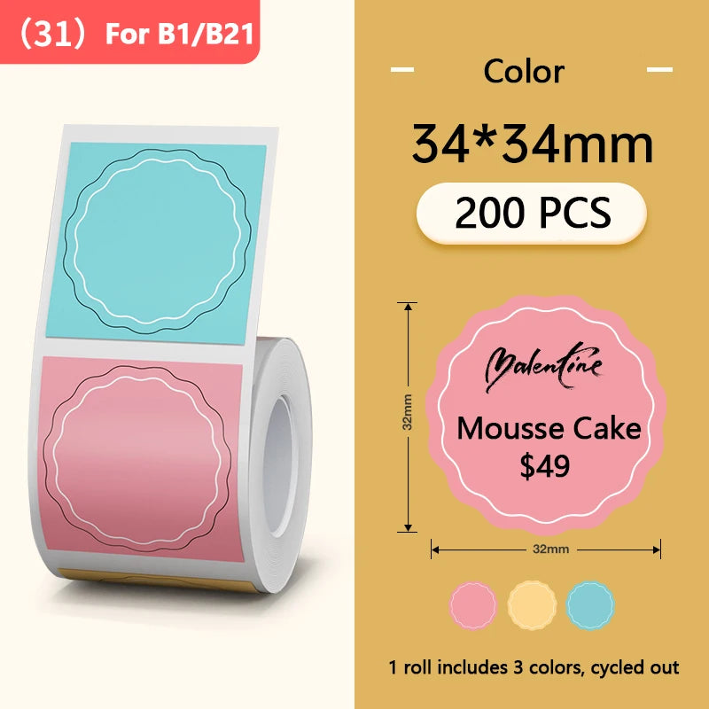 NiiMBOT Thermal Label Roll – Waterproof Round Stickers B1 B21 Thermal Label Roll PRIMED Color Round 34-34