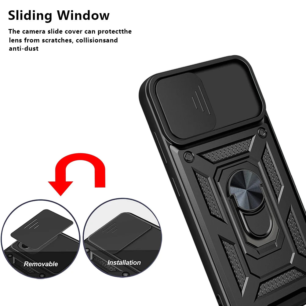 Shockproof Armor Case Samsung Galaxy A02–A14 Ring Car Holder Phone Armor Case PRIMED