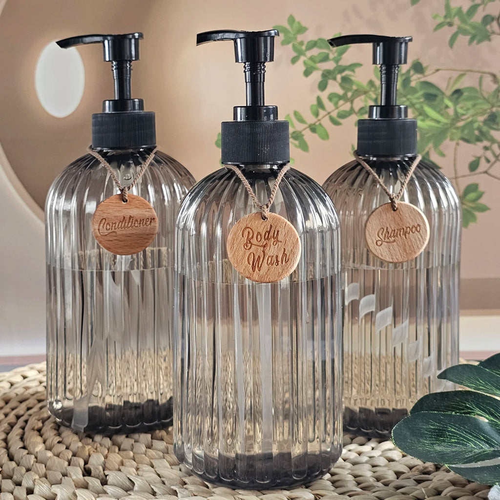 3-Pack Refillable Soap Pump Bottles 16.9oz – Bathroom Set Soap Pump Dispenser PRIMED 500 ml Plastic