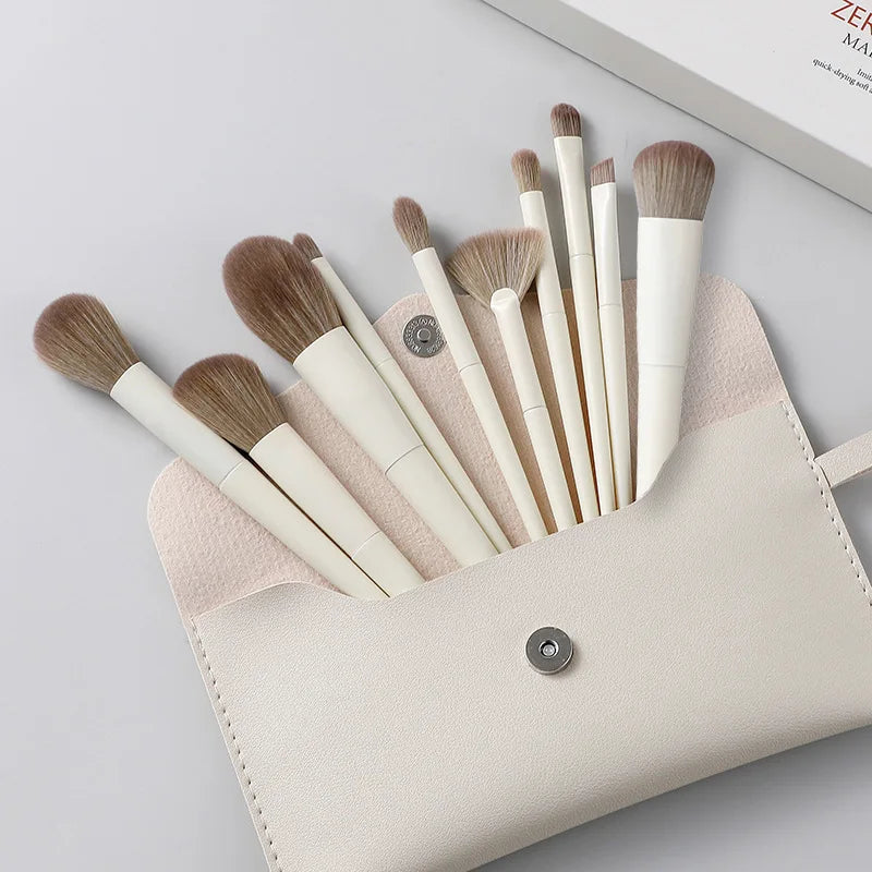 10-Piece Vegan Makeup Brush Set with Bag | All-in-One Kit