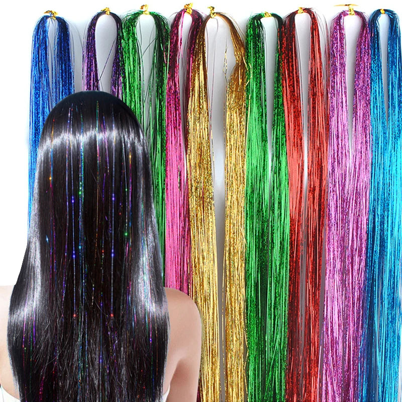 Holographic Hair Tinsel Extensions – Rainbow Glitter Strands Hair Tinsel Extensions PRIMED