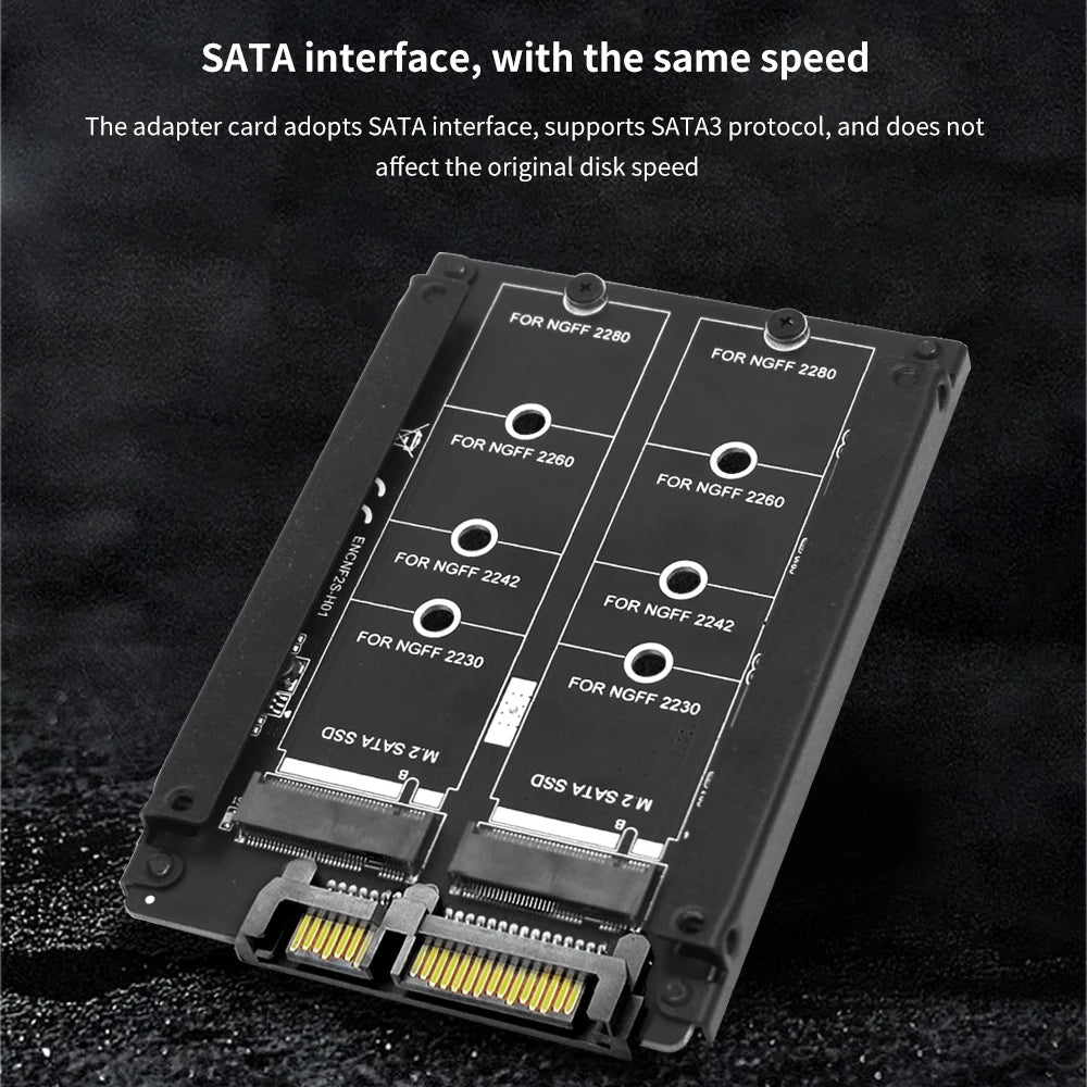 TISHRIC M.2 NGFF to SATA Adapter Dual Port with Enclosure SSD Adapter Card PRIMED